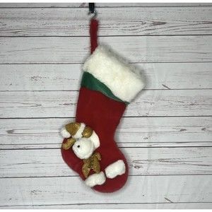 Reindeer Plush Christmas Stocking 3D‎ Jingle Bell 15” Red Kids Holiday Decor